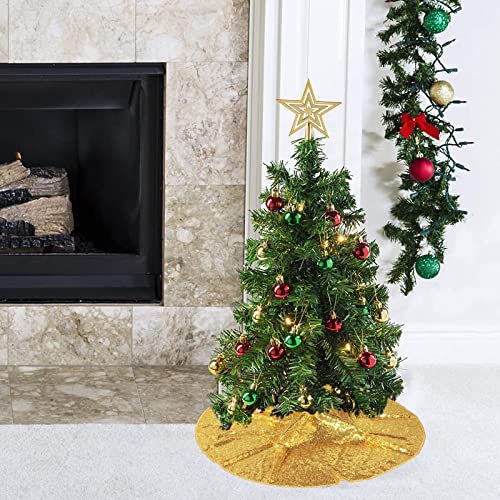 Christmas Tree Skirt 24 Inches Gold Sequin Tree Skirt Xmas Holiday Decoration Glitter Tree Skirts For Halloween 24 Inch Small Round Christmas Mat Luxury Sequined Christmas Tree Skirt (24 Inches, Gold) #TOP1