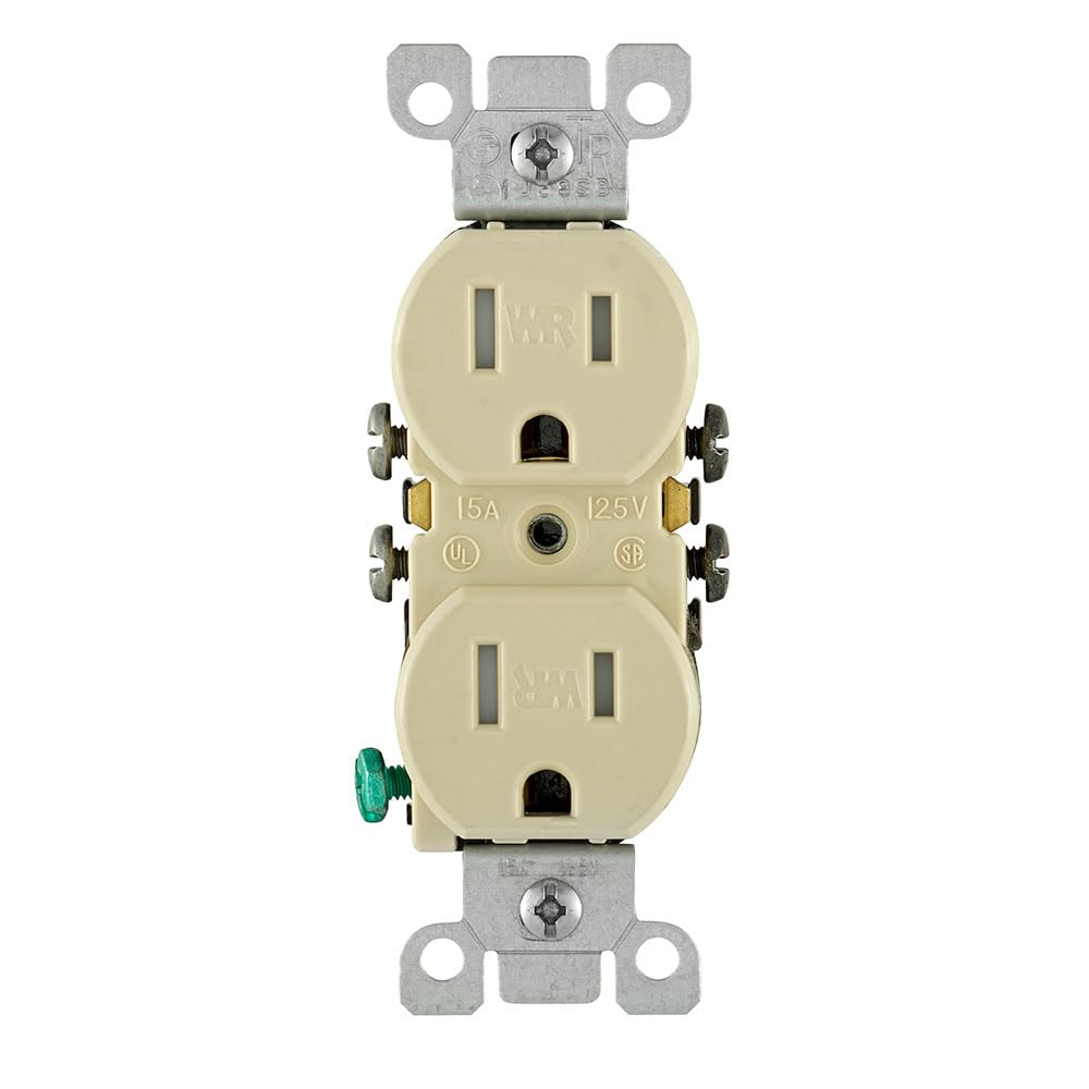 Leviton 15 Amp, 125 Volt, Weather and Tamper Resistant, Duplex Receptacle, Grounding, Side and Quickwire, W5320-T0I, Ivory
