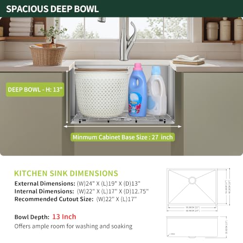 Image of 24-inch Undermount Laundry Sink with Faucet Combo, Stainless Steel