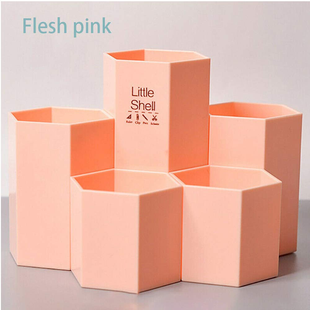 Pot à crayons hexagonal en plastique à 5 compartiments - Style nordique - Organiseur de bureau pour la maison, le bureau, l'école (1 pièce, couleur aléatoire)