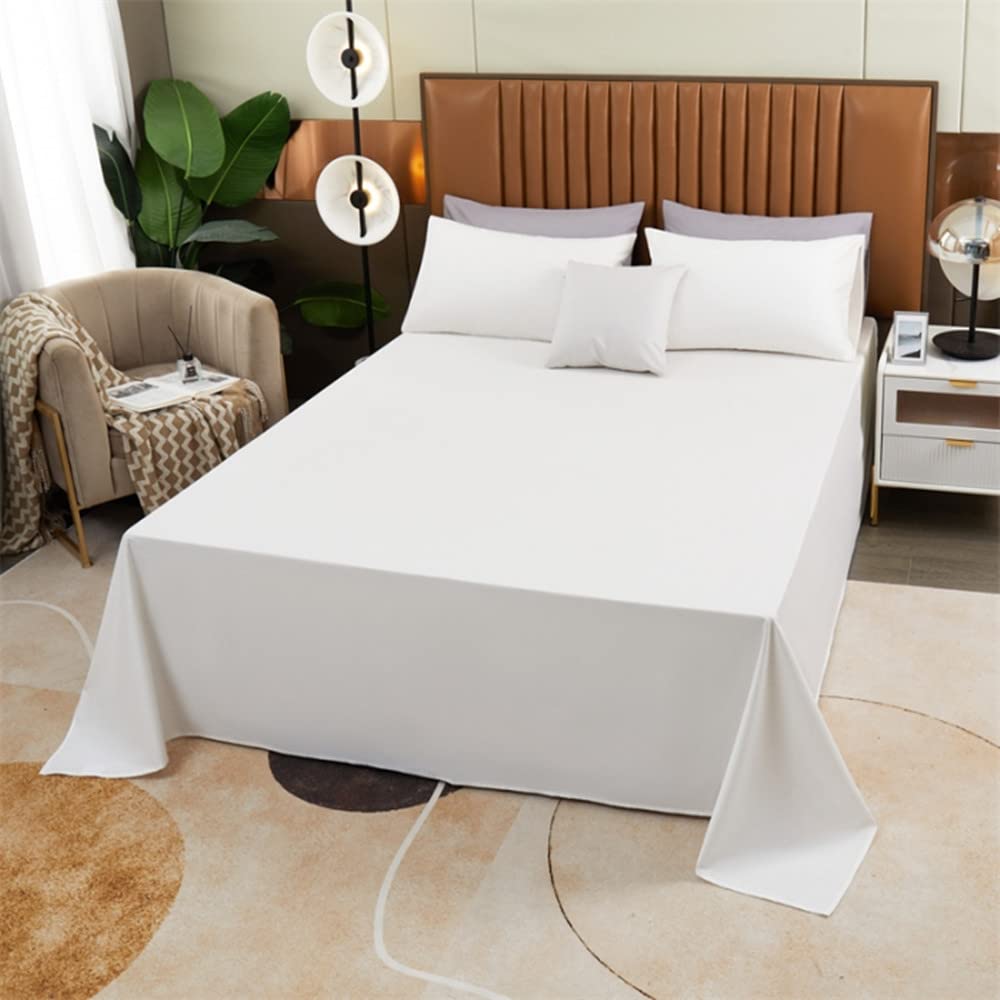 Super Soft 1 Pc Flat Sheet Microfiber Well Designed Pattern - Comfortable, Breathable, Soft & Extremely Durable Top Sheet (White, 1 Queen Flat)