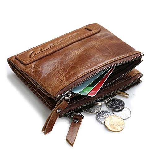 Mens Gunuine Leather Wallet Bifold Large Capacity Credit Cards Holder with RFID Blocking (Brown)4