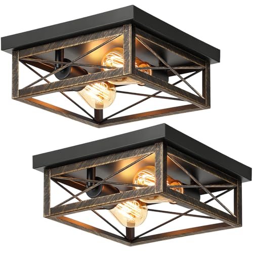 Oil Rubbed Bronze Hallway Light Fixtures Ceiling, 2-Light Farmhouse Industrial Flush Mount Ceiling...