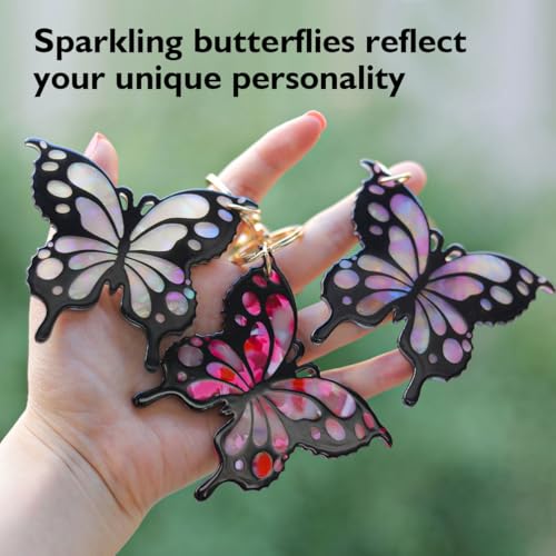 Tropical Hibiscus Flower Bird Butterfly Keychain Bag Charm Keychain Gold-Tone Clasp, 5.3 Inches