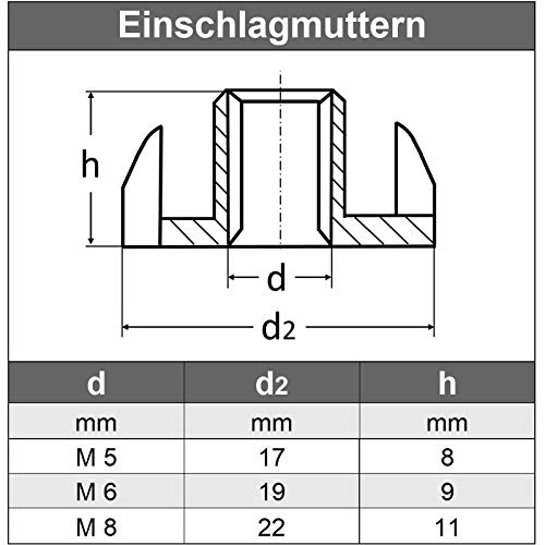 M8 (25 Stück) Einschlagmuttern mit Gewinde für Holz - Edelstahl VA A2 V2A - Schlag-muttern rostfrei | AGBERG