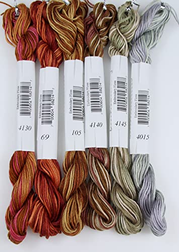 Image of KCS Big skeins of 25 Meters Size 25 Color Variegated Cross Stitch Stranded Threads,6 skeins,22