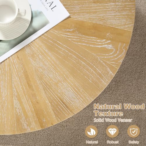 image for HOKYHOKY Farmhouse Round Coffee Table Set of 3, Boho Sofa Side Nesting