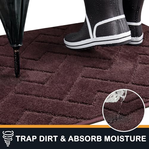 PURRUGS Dirt Trapping Door Mat 32" x 70", Non-Slip Machine Washable Entry Rug, Shoe Scraper, Dog Doormat, Super Absorbent Welcome Mat for Front & Back Door, Muddy Wet Shoes & Paws, Burgundy Red
