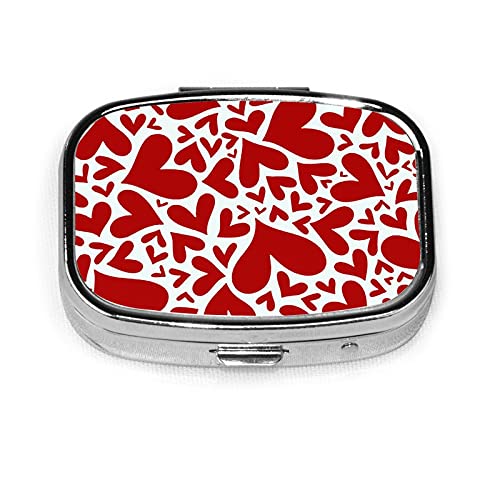 ピルケース 薬ケース 小型 小分け 薬入れ 赤い ハート柄 習慣薬箱 薬飲み忘れ防止 コンパクト 携帯用 持ち運びやすい おしゃれ くすり整理 便利 収納ケース ガムケース 小物入れ 指輪・ネックレス・紐・ネジ収納 小型収納ケース 金属製