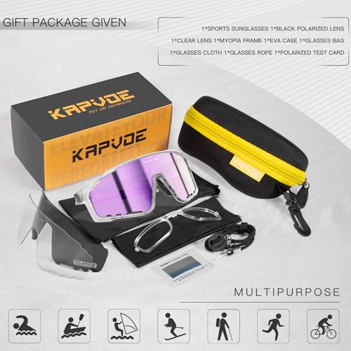 Image of KAPVOE 3 Lens & Polarized Cycling Sunglasses Men Women MTB Running K76 | 3-lens and polarized sports eyewear for men and women, designed for cycling, MTB, running and fishing
