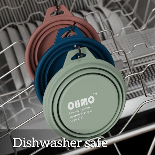 OHMO Faltbare Hundenapf, (2 Stück 350ml, Tarngrün&Hellgrün) Premium Silikon Haustier Wassernapf für Katzen & Hunde, Tragbare Hundereise-Napf Faltbar für Outdoor Camping Wandern