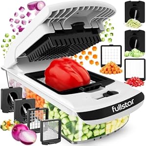 Fullstar Vegetable Chopper Vegetable Cutter - Veggie Onion Salad Food Chopper Manual - Potato Chipper - Veg Chopper and Dicer - Kitchen Tools & Gadgets (4-in-1 White)