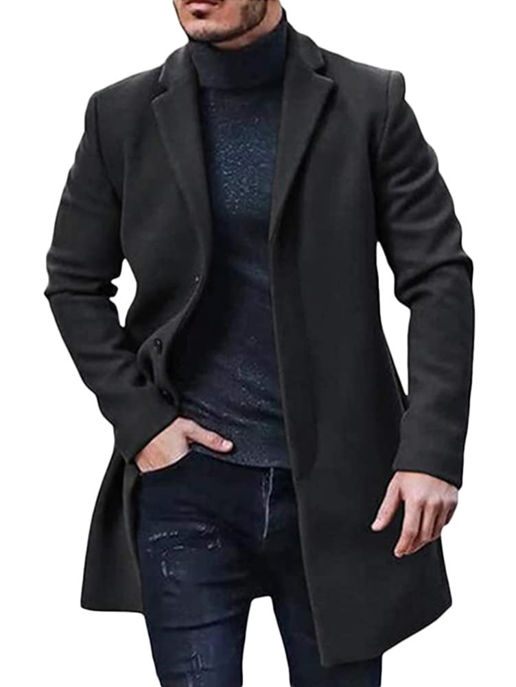 ORANDESIGNE Manteau Homme Laine Long Chaud Veste Elegant Slim Fit Business Parka Trench Coat Caban Col Fourrure Couleur Unie Manche Longue Blousons Duffle Coat Hiver Jacke