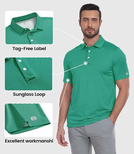 Image of ZITY 5 Pack Mens Golf Striped Polo Shirts Short Sleeve UPF 50+ Moisture Wicking Athletic Daily Casual Collared Shirt