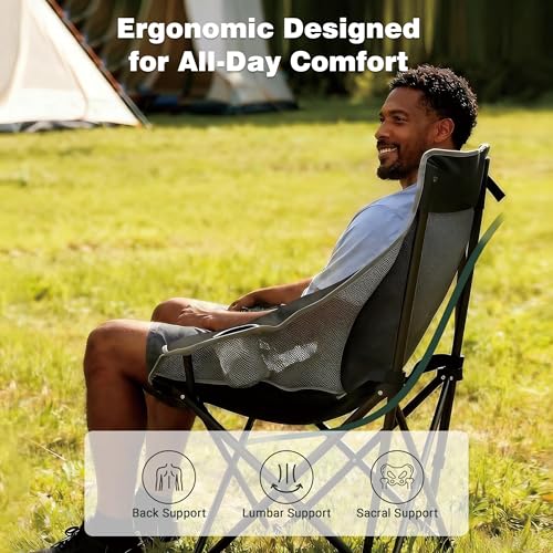SUNNYFEEL Silla Plegable Oversized para Camping, para Adultos, Resistente, con Bolsa de Transporte, Bolsillos Laterales y Porta Vasos, Soporta 300 libras, Negra miniatura 6