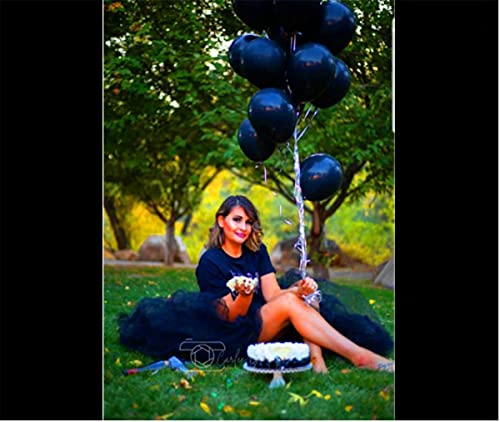 Qmker Women's Long Tutu Tulle Skirt A Line Floor Length Black Special Occasion Night Out fold Skirt4