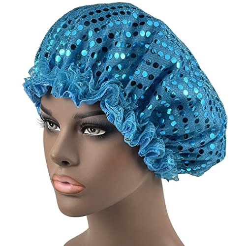 YOFAPA Capó de satén para mujer, con lentejuelas, elástico, para niñas, adultos, mujer, para dormir, decorativo, casual, banda de doble capa, capó de pelo transpirable Cover