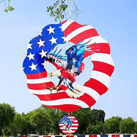 Patriotisches Windspiel, Metall Adler Windspiele für Hof und Garten, 3D Amerikanische Flagge Spinner Hängende Dekor, Große kinetische Skulpturen Ornamente, Spinfinity Designs Geschenke Cover