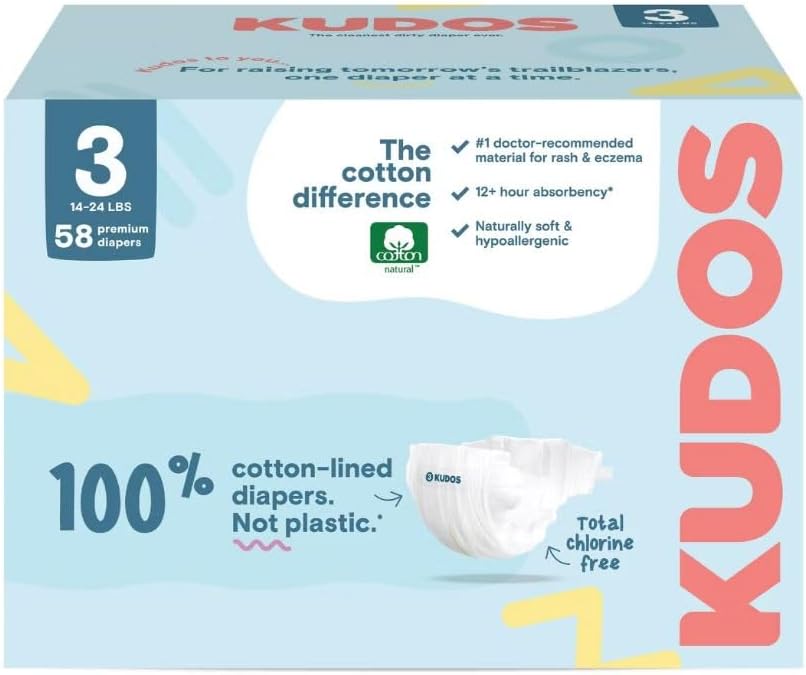 Kudos Chlorine Free Premium Diapers, Cotton-Lined, Size 1, 70 Count, 7-12 lbs