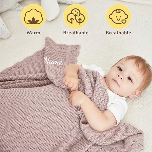 Dyoart Personalized Embroidered Baby Blanket, Luxurious Cotton Newborn Swaddle Blankets, Soft and Lightweight, Ideal for Stroller and Nursery Throw Blankets, Toddler Baby Boys Girls Gifts