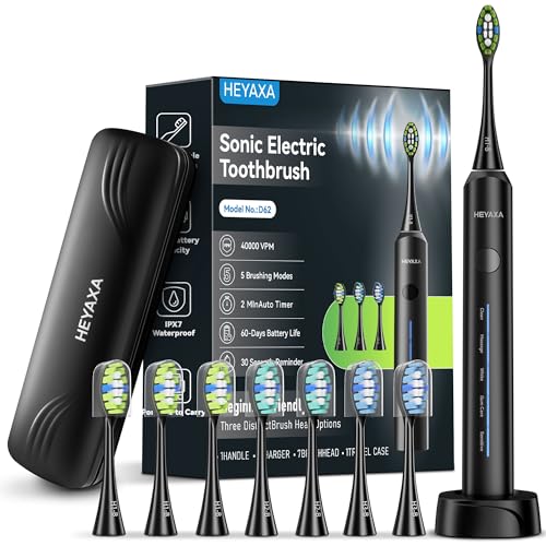Cepillo de dientes eléctrico Sonic con 40000VPM de potencia de limpieza para adultos y niños, batería de 60 días de duración recargable con 5 modos, temporizador inteligente de 2 minutos, 7 cabezales