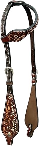 Miniatura 1 de American Leather Horse Saddle Tack One Ear Headstall  Breast Collar  Browband Headstall  Spur Straps  Wither Strap  Tack Set for Horses Classy Brown