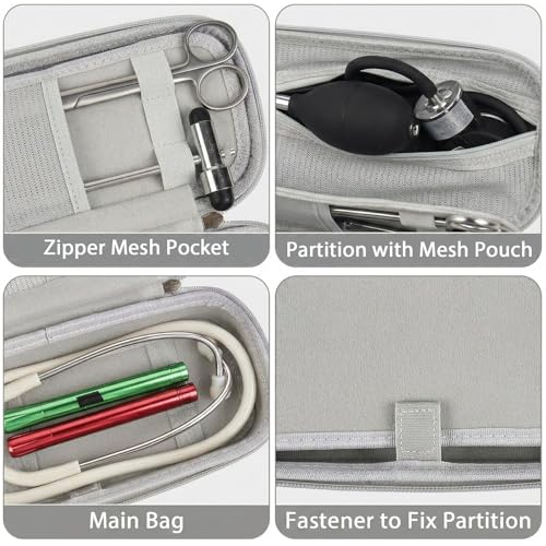Image of Stethoscope Case Compatible with 3M Littmann Classic III /Lightweight II S.E /MDF Acoustica Deluxe Stethoscopes, Mesh Pocket for Blood Pressure Cuff and Other Accessories - Sliver White (Case Only)