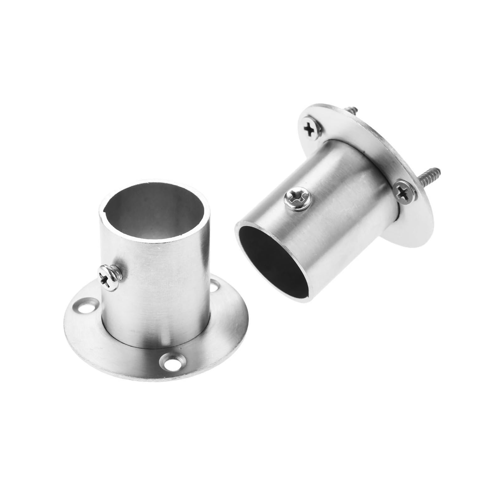 Stainless Steel Pole Socket Flange Rod 2-Pack For 19-32mm Tubes Wardrobe Closet Hanger Silver(25mm)