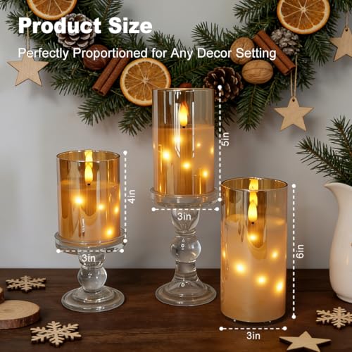 Image of LEDHOLYT Rechargeable Glass LED Flameless Candles, Embedded Star String Flickering Flameless Candles for Romantic Ambiance and Home Decoration with Remote & Timer(Gold)