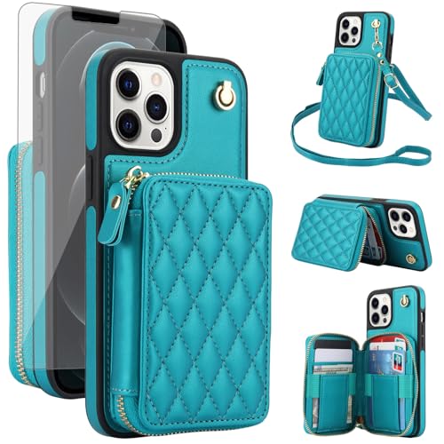Coque iPhone 12 Pro Max 6.7" portefeuille avec protection écran verre trempé et anti-RFID
