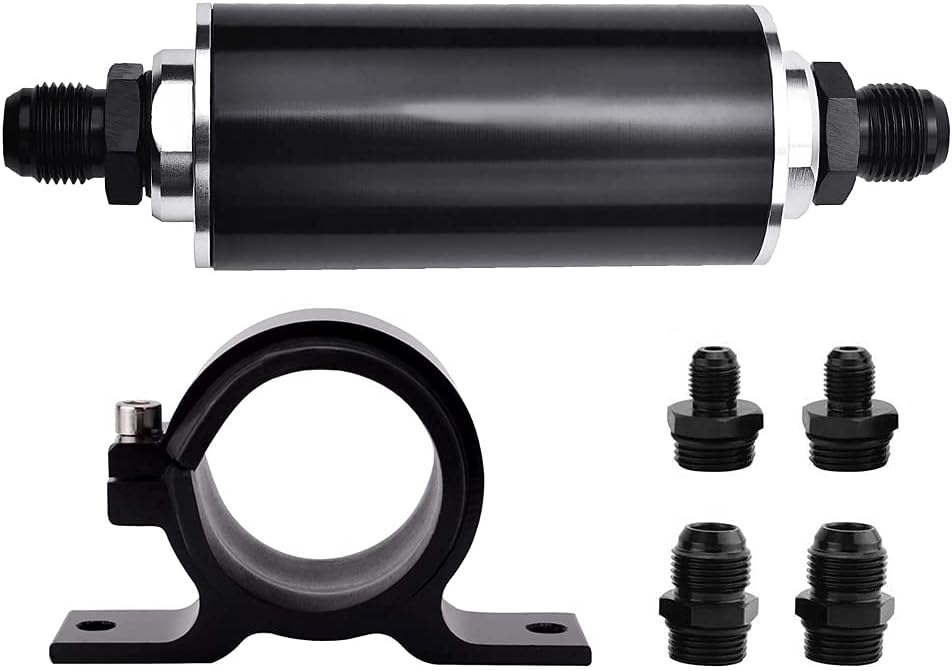 SPELAB 50MM Inline Fuel Filter 6AN 8AN 10AN Adapter Universal 100 Micron with Fuel Pump Filter Bracket
