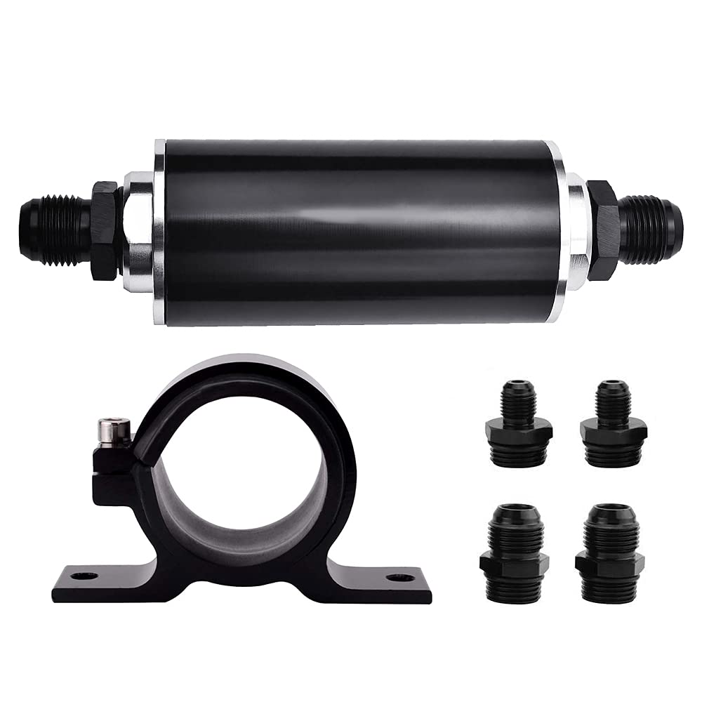 SPELAB 50MM Inline Fuel Filter 6AN 8AN 10AN Adapter Universal 100 Micron with Fuel Pump Filter Bracket