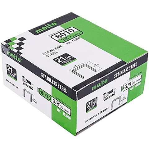 meite 21 Gauge 1/2-inch Crown Stainless Steel Upholstery Staples with 3/8-inch Leg Compatible with Fasco/80 Series Staples 10,000 PCS (1 Box) Cover