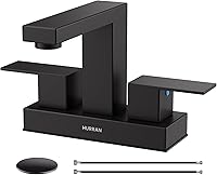 Hurran Matte Black 4 Inch Bathroom Sink Faucet, 3-Hole Centerset with Pop-Up Drain & Supply Lines, Stainless Steel 2-Handle for Vanity RV
