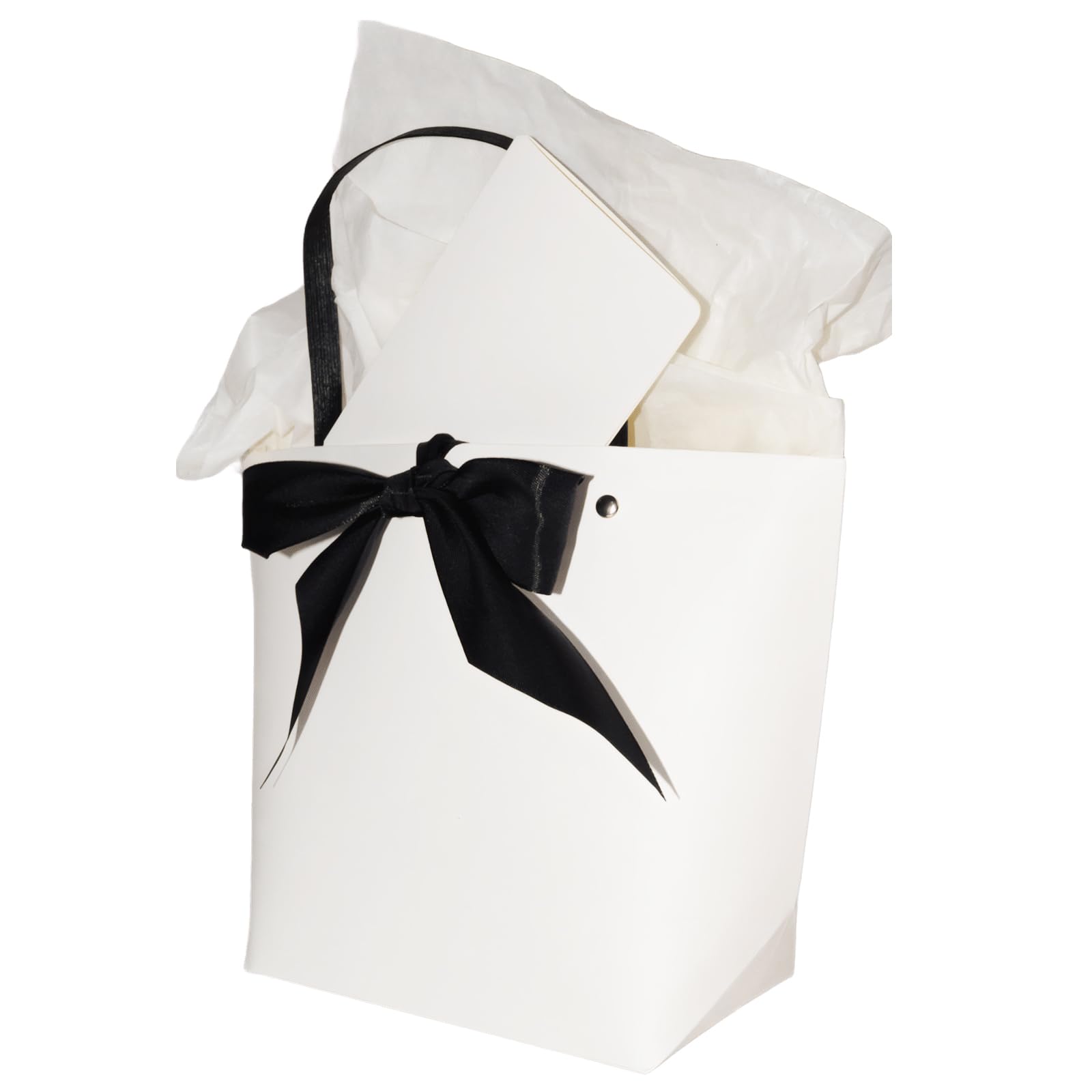 HUIYOULAI Classic White Small Gift Bag Set with Card, Tissue Paper & Ribbon Tie - 11x8x4 Premium Paper Bag for Birthday, Wedding, Bridal Shower, Luxe Favors