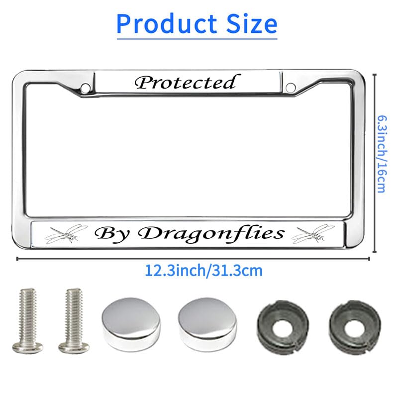 Image of Protected by Dragonfly Stainless Steel License Plate Frame Dragonfly Lover Faith License Plate Frame Black for Independence Day