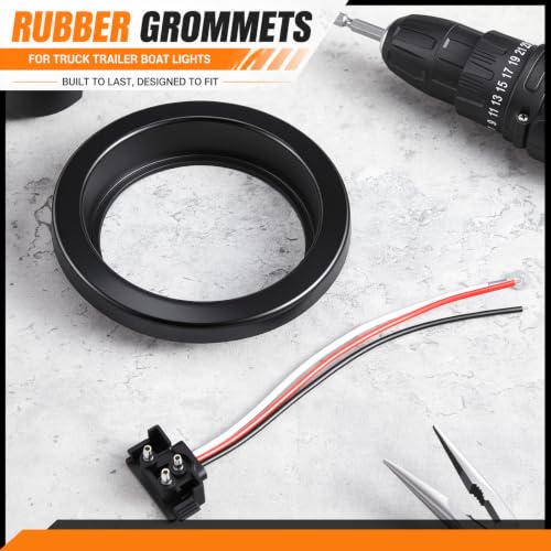 Image of Pangda 6 Pack 4 Inch Rubber Grommets for Truck Trailer Boat Lights with 3 Prong Pigtails Trailer Side Marker Lights Grommets with 3 Pin Wire Pigtail Connector Kit for Truck RV Boat