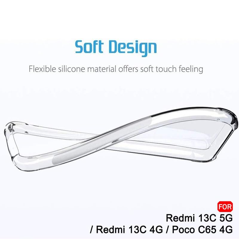 Image of Case Creation New Xiaomi Poco M6 Premium Imported 0.3mm Crystal Clear Totu Silicone Transparent Flexible Soft Corner Protection with TPU Slim Back Case Color Variation Cover for Poco M6