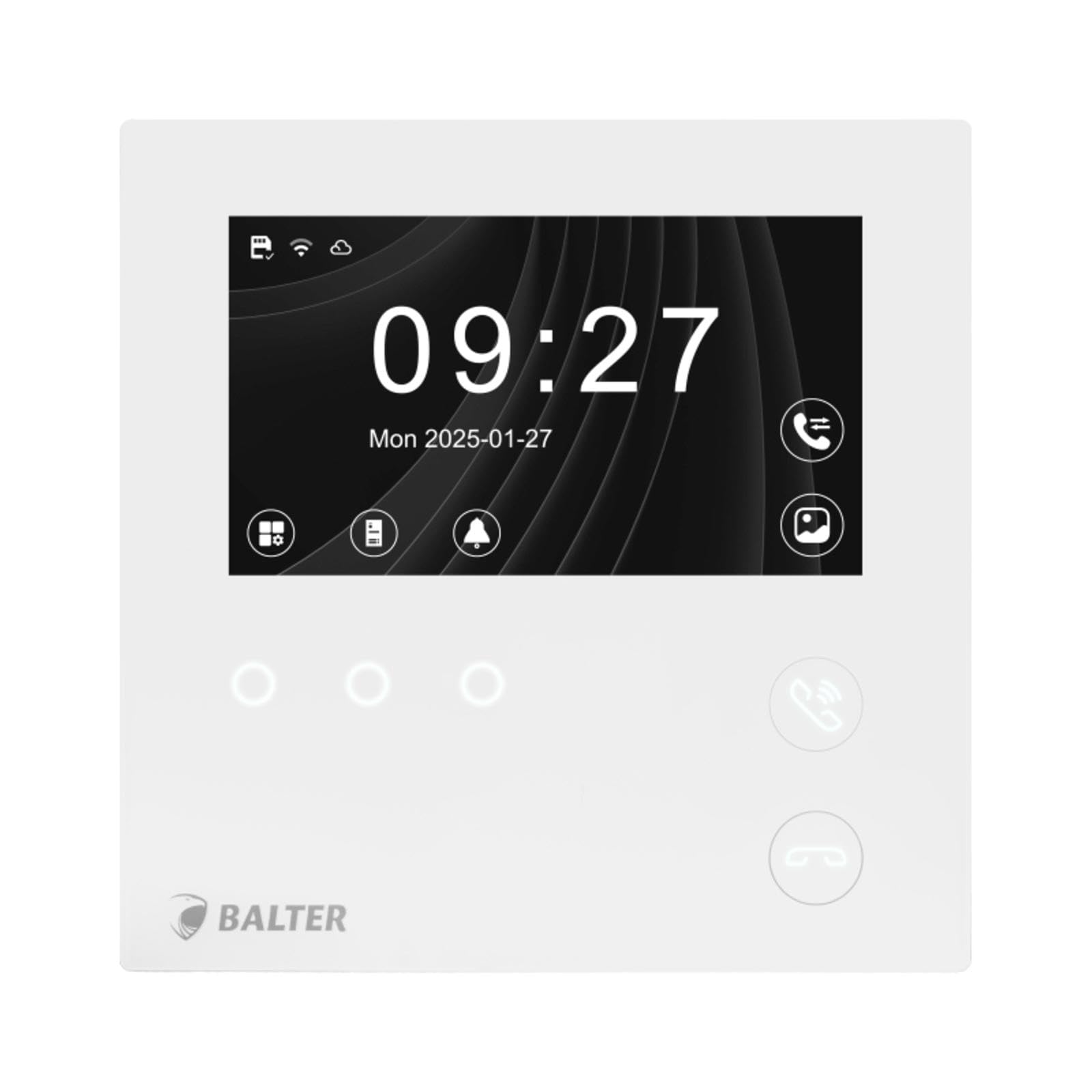 Balter EVO-HD MINI 4.3 Zoll Video Türsprechanlage Zusatzmonitor, Ohne App, Video Türklingel mit Kamera,1 Familienhaus Klingel, Full HD, 2 Draht Bus, Gegensprechanlage mit 175° Weitwinkel, weiß