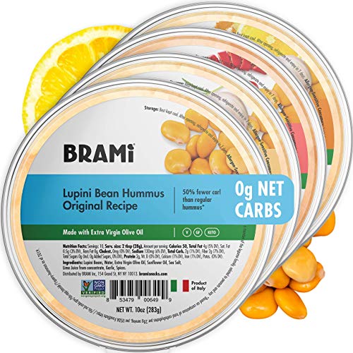 Brami Lupini Beans Snack, Variety 5.3Oz (4 Pack) + Lupini Bean Hummus Dip & Spread, Variety 10Oz (4 Pack) Bundle #TOP2