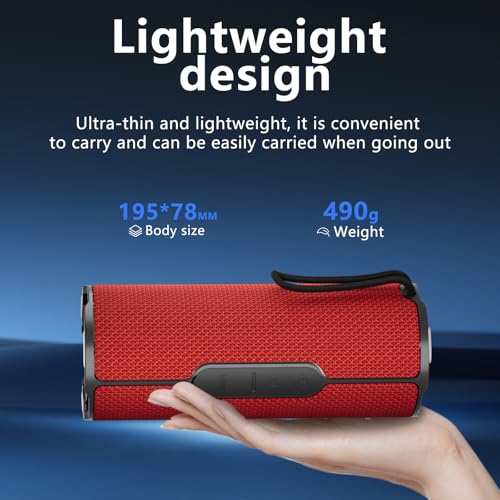 Image of BYANDBY Bluetooth Speaker with IPX5 Waterproof 2 Portable, Long Playtime, Wireless Stereo Pairing, 12W Stereo Sound, BT 5.3, Bassup, Electronics for Home, Shower, Outdoors, Travel(Red)