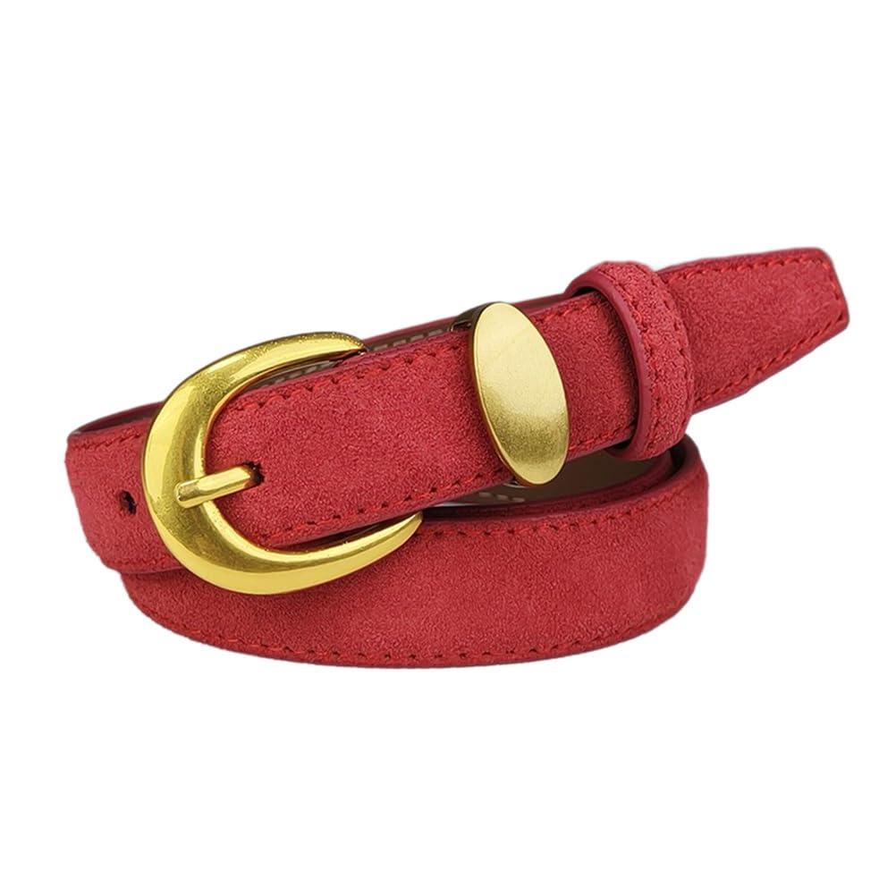 Jiary Women's Red Genuine Suede Leather Belts For ,Fashion Belts With Gold Buckle For Jeans Dress Pants Coat,,110Cm/43.3''