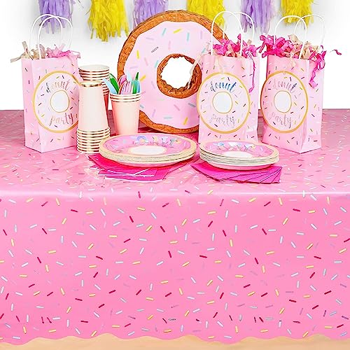 Image of BLUE PANDA 3-Pack (3 Tablecloths) Pink Donut Party Table Covers | Disposable Plastic Sprinkle Tablecloths | Waterproof Surface Protection Birthday Decorations for Kids - 54x108 in