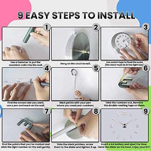 Niceguy Solutions Diy Wall Clock - Frameless 3D-Style Analog Timekeeper For Home, Living Room, Bedroom, Office - Battery-Powered Modern House Decoration - Silent Clock Decor With Number Sticker Decals #TOP5