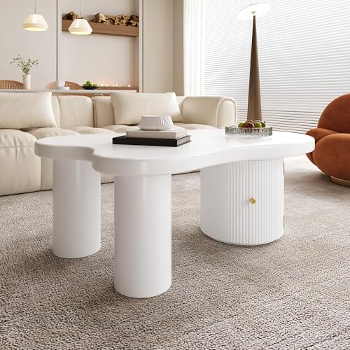 WISDOMLIFE Asymmetrischer Couchtisch mit Stauraum, Robuster Coffee Table 100×60×37 cm, Schlichtes Möbel für Wohnzimmer Büro mit Aluminiumgriff Schrank – Bild 6