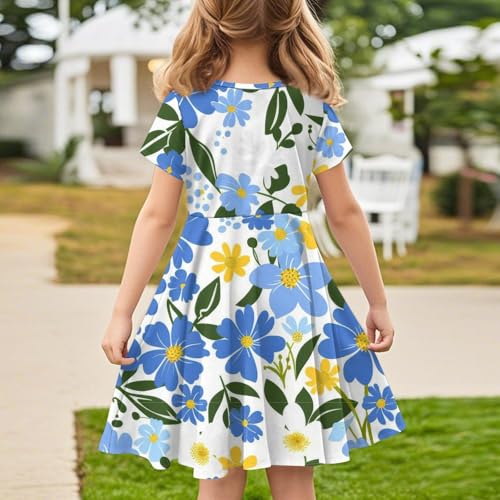 Girls' Floral A-Line Dress Short Sleeve Casual Sundress Holiday Swing Summer Dress3
