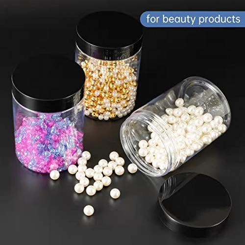 testyu 14 Pcs Plastic Jars with Black Lids, 250ml Round Plastic Storage Jars for Kitchen Groceries Spice Cosmetic Slime Crafts and Slime Making
