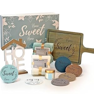 Housewarming Gifts for New Home House Warming Gift Set for Women Men Couple Housewarming Gift Basket for Housewarming Gift Ideas Bamboo Serving Board Candle Towels Coasters(Ocean)