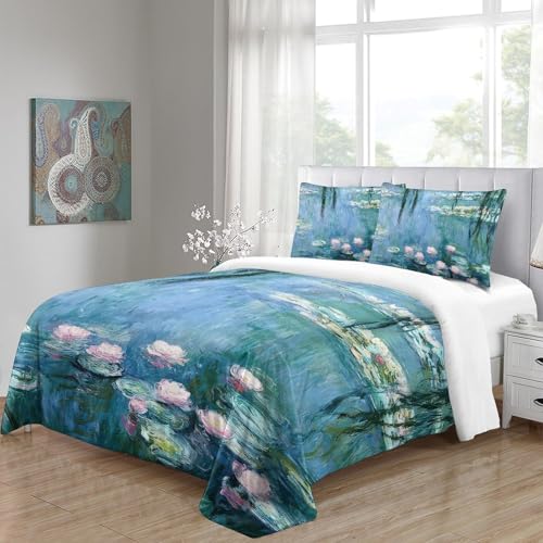 Housse de couette Nénuphars 220x240cm anti-glissement avec fermetures éclair pour lit enfant