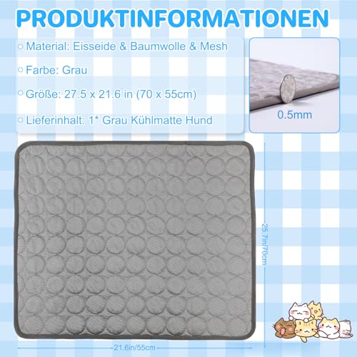 Yanlin 70x55cm Kühlmatte für Den Sommer, L, Grau, Kühlmatte für Hunde Selbst, Kühlkissen Hundematte, Hundekühlmatte für Hund & Katze Selbstkühlende Matte, rutschfeste, Waschbare, Atmungsaktiv